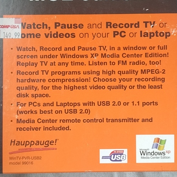 Personal video recorder WinTV-PVR USB2 MCE & Windows XP media center edt 2005 - Picture 10 of 16